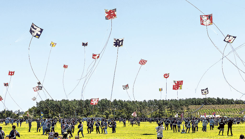 ９７町が参加し、凧揚げだけを行った浜松まつり＝浜松市南区の凧揚げ会場
