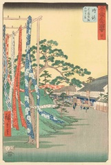 [Part3展示]歌川広重『五十三次名所圖會 鳴海 名産有松しぼり店』 静岡市東海道広重美術館蔵