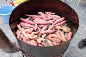 有機農家さん自ら焼き芋、焼いてくれます