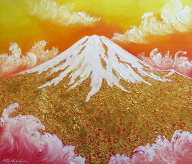 永月水人作　「黄金の富士山」油絵+純金24ｋ金箔　Ｆ10号