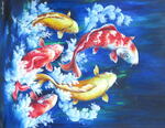 油絵「鯉の滝昇り」油絵Ｆ５０号　永月水人作