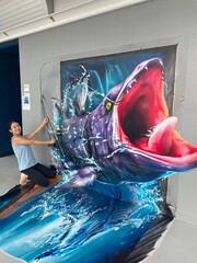 びゅうおの館内で、トリックアートの写真が撮れます