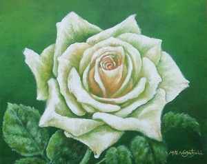 永月水人作「白薔薇」油絵Ｆ3号