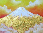 油絵+純金金箔「黄金の富士山」Ｆ6号　永月水人作