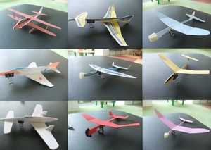 プラザではいろんな種類の紙飛行機を展示しています