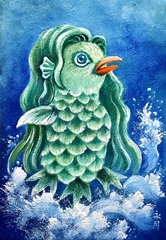油絵「疫病退散！アマビエ様№2」ＳＭ号　永月水人作
