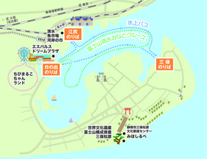 イルカのほかにも見どころいっぱい。こんな航路をめぐりますよ。