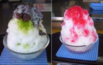 抹茶金時のかき氷（ミルクトッピング）、イチゴのかき氷　※夏季のみ