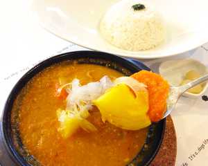 新鮮な有機野菜を使用したタジンカレー