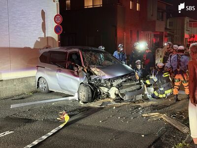 “久能街道”で乗用車が単独事故 54歳男性が軽傷…現場付近は一時通行止めに＝静岡市駿河区