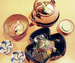茶豆の白和え、土瓶蒸し、お造り