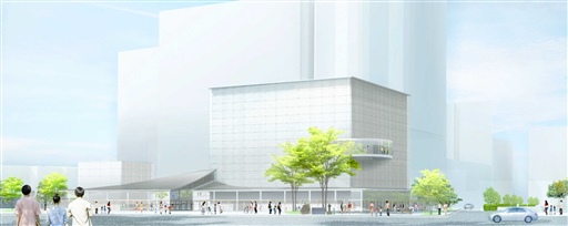 静岡市歴史文化施設の完成予想図（奥の建物は県庁）