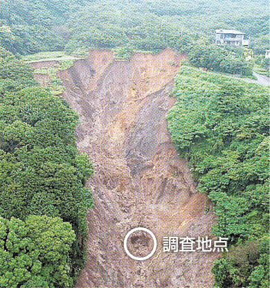 大規模土石流が発生した起点付近（県と北村晃寿教授提供の資料を基に作成）
