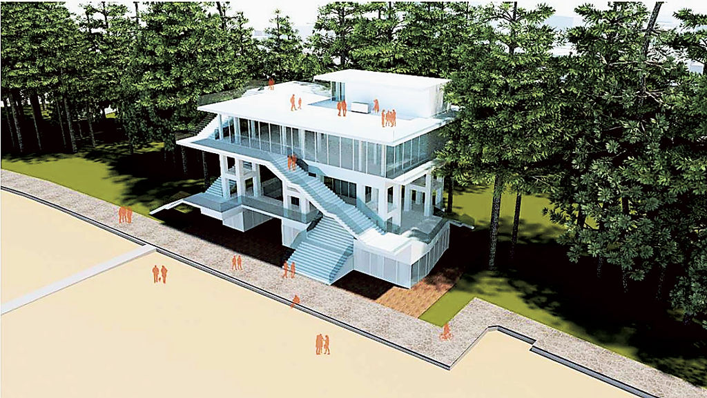 伊豆市土肥の松原公園内に整備する津波避難複合施設のイメージ図