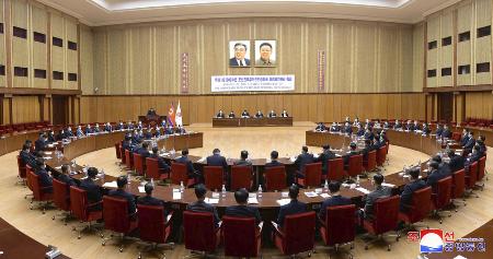 ３月、平壌で行われた北朝鮮オリンピック委員会の総会（朝鮮中央通信＝共同）