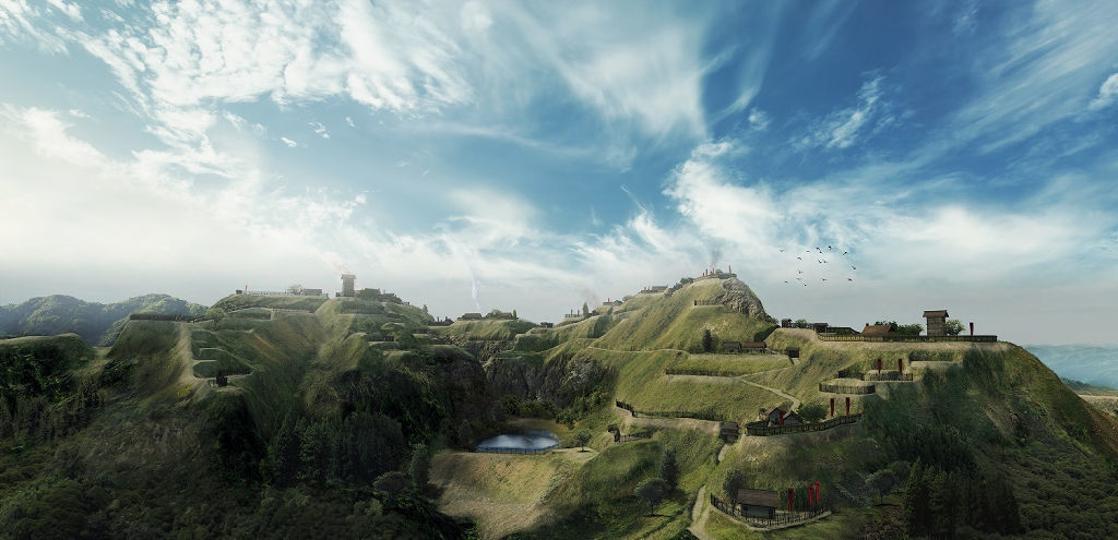 往時の地形や構造物を再現した高天神城のＣＧ画像。特設ウェブサイトで楽しめる