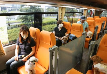 犬と一緒に乗れる専用のバス＝６月、東京都大田区
