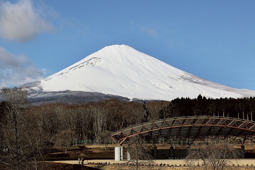 御殿場市が撮影を勧める「富士山樹空の森」展望テラスから見た富士山＝２５日