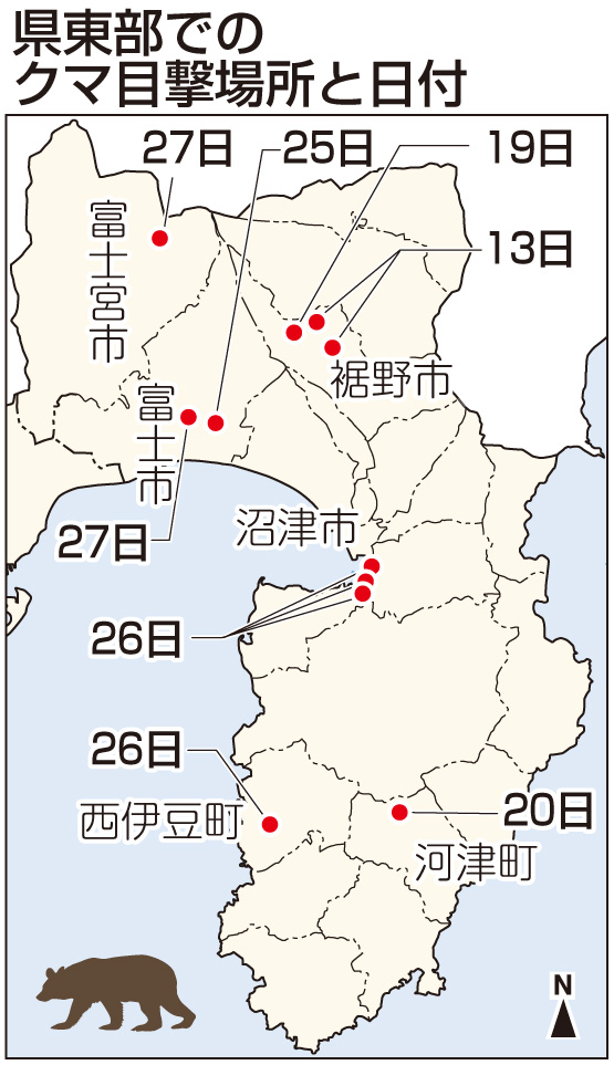 静岡県東部　クマの目的情報と日付
