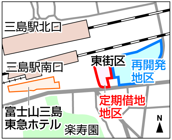 三島駅南口再開発事業　建設地周辺の地図