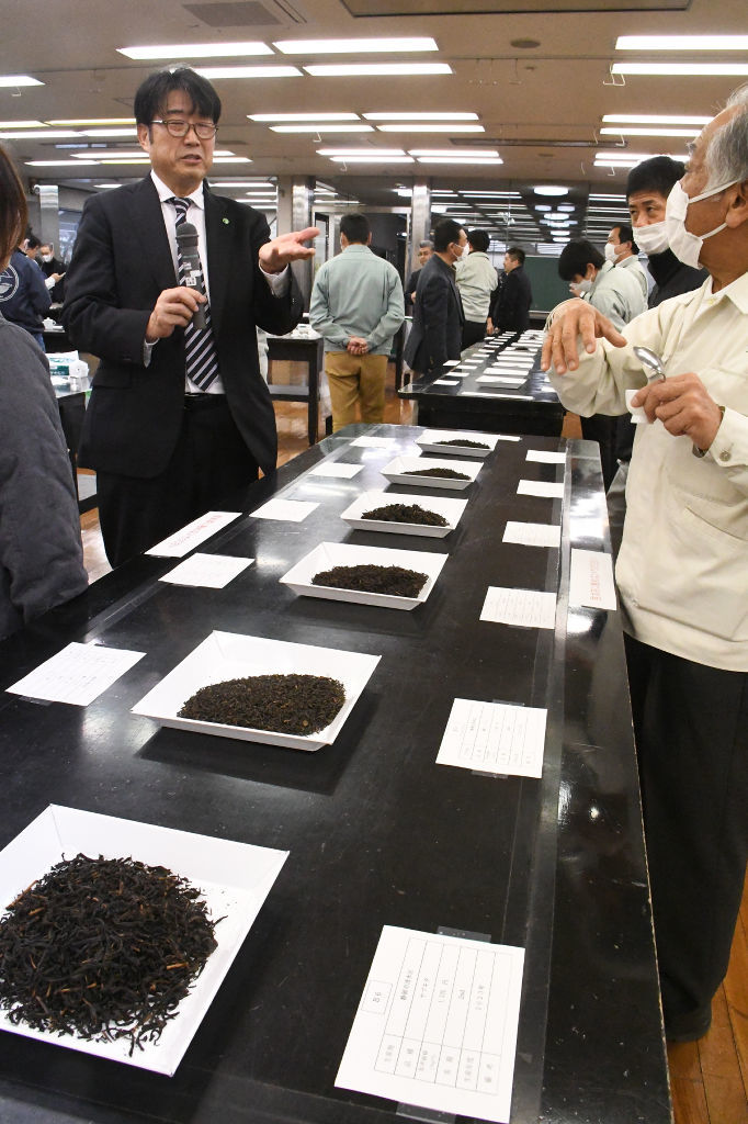 紅茶の種類や拝見方法などを学んだ合同研修会＝２日午後、静岡市葵区の静岡茶市場