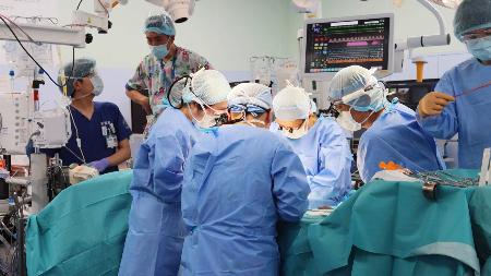 肺と肝臓の一部を同時に生体移植する手術の様子（京都大病院提供）