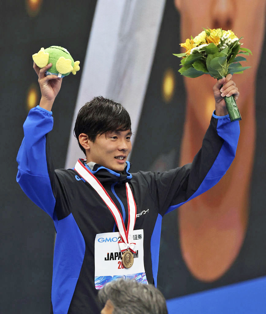 男子２００メートル個人メドレー決勝　３位入賞＝２０２３年４月、東京アクアティクスセンター