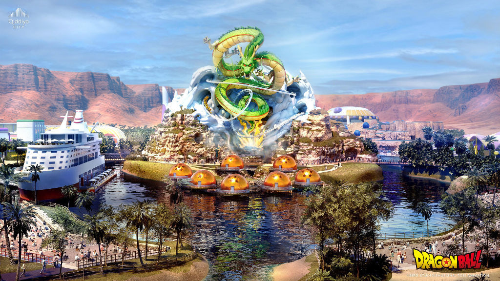 テーマパークのイメージ図。中央には「神龍」をモチーフにしたアトラクションが見える（（Ｃ）バード・スタジオ／集英社・東映アニメーション）