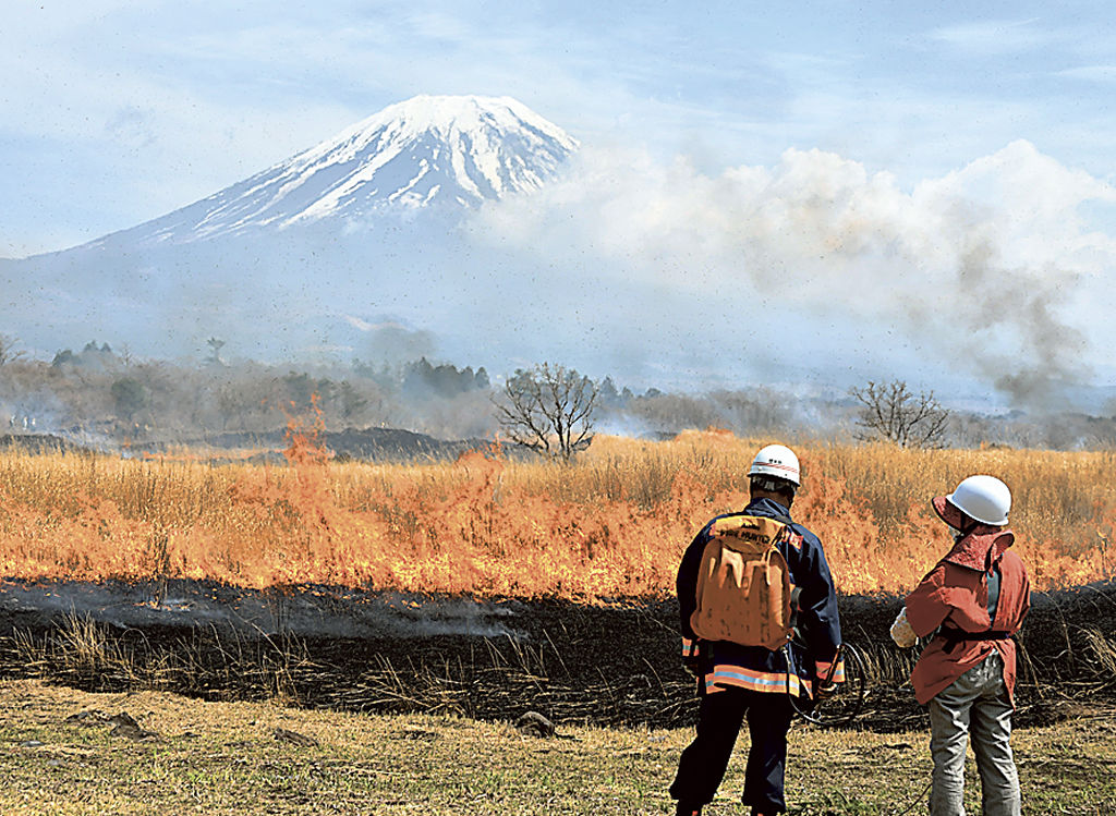 富士山麓の景観保全を目的に実施した野焼き＝富士宮市根原