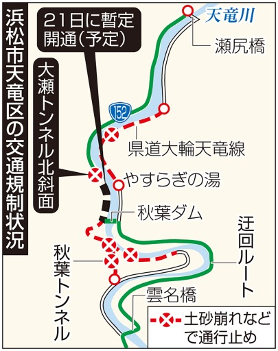 浜松 国道152号通行止め 21日に暫定開通 静岡新聞アットエス 浜松 国道152号通行止め 21日に暫定開通 静岡新聞アットエス