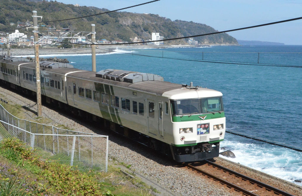 １２日で特急「踊り子」から引退する１８５系電車＝４日、静岡県東伊豆町