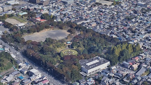 静岡市葵区大岩本町の城北公園の俯瞰イメージ（Google Earth Studioから）