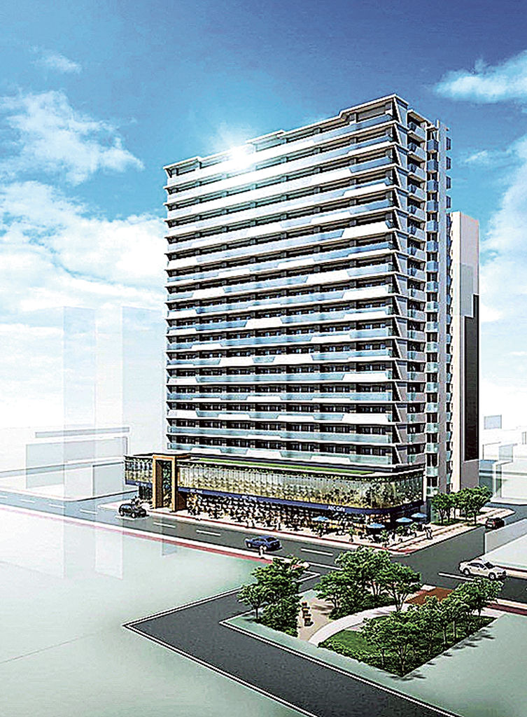 藤枝駅前一丁目９街区で建設計画が進む高層マンションのイメージ。低層階に商業施設が入る